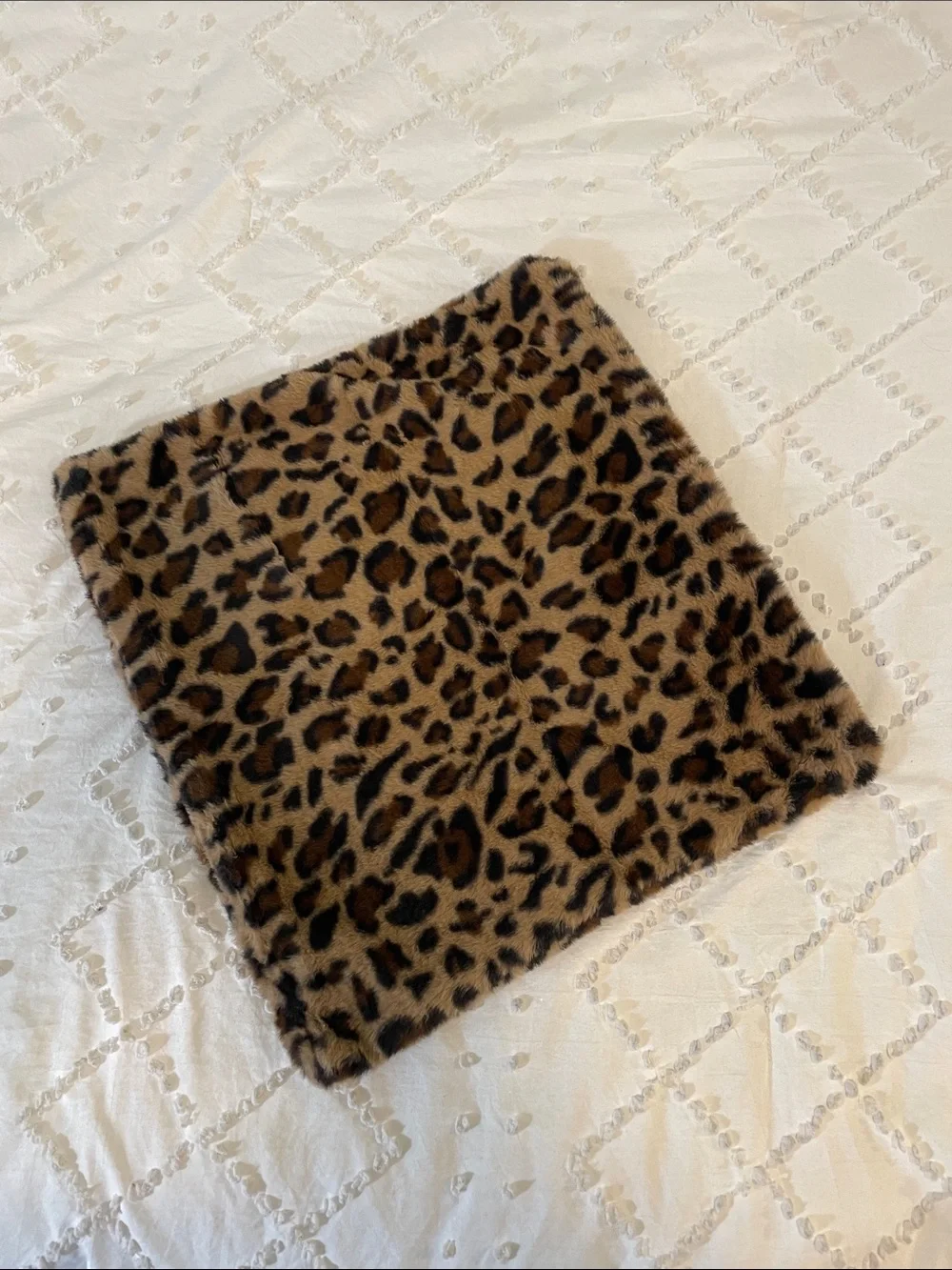 Faux Fur Leopard Print Square Pillow Cover Brown & Black nwot